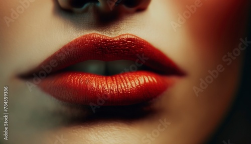 Close-up of red lips with a cracked gold effect, blending art and beauty to create a striking and unique visual statement