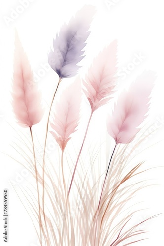 beautiful soft simple watercolor pampus narrow and tall, warm serene pastel colors for stationery border, corner of page, calm and serene, cut out on white background
