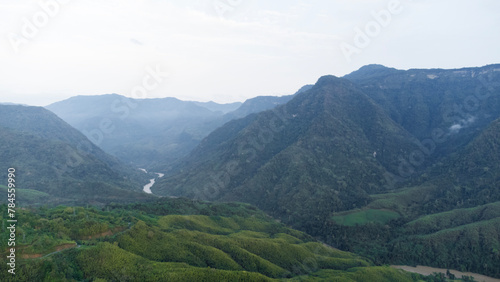 Aerial view of Beautiful mountain valley in nungba near rengpang village. Nature landscape image of manipur in india.