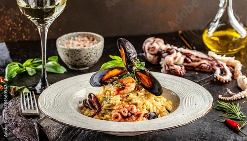 Seafood Delight: Italian Risotto with Mussels, Octopuses, and Squid
