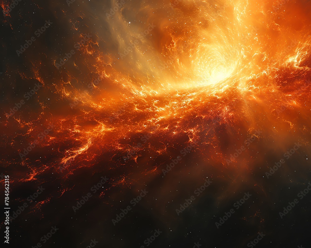 Artistic interpretation of a solar explosion, with abstract plasma waves and fiery hues, almost painterly quality Artistic interpretation of a solar explosion, with abstract plasma waves and fiery hues, almost painterly quality