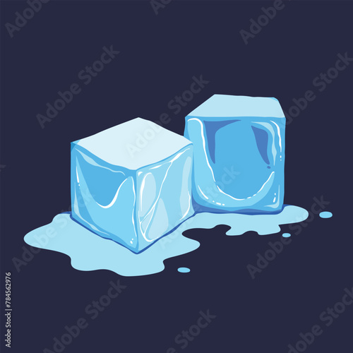Two melting ice cubes water vector illustration isolated on square background. Simple flat cartoon art styled drawing. Fresh object for cold beverage drinks.