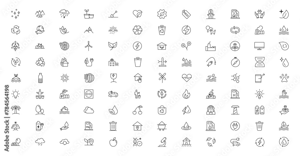 Mega set of ecology icons in trendy line style. Big set Icons collection. Vector illustration Mega set of ecology icons in trendy line style. Big set Icons collection. Vector illustration