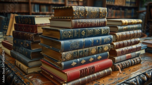 Wallpaper Mural Antique Leather-Bound Books Stacked in a Classic Library Torontodigital.ca