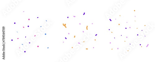 Simple confetti vector illustration. Different shapes of small paper in set. Round, ribbons, squares flying in the air in small compositions.