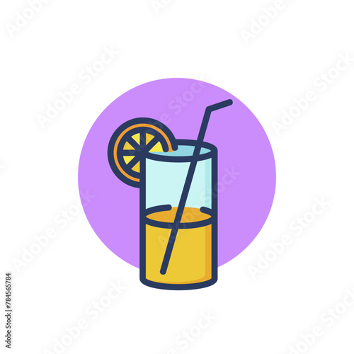 Lemonade line icon. Cold beverage in glass with lemon and straw outline sign. Refreshment, summer drink, cocktail concept. Vector illustration for web design and apps