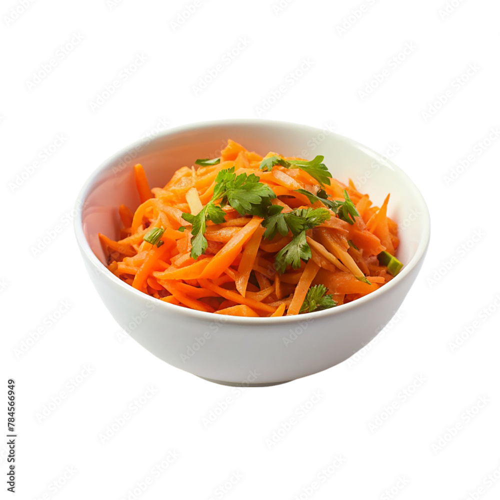 White bowl on carrot salad isolated on transparent background White bowl on carrot salad isolated on transparent background