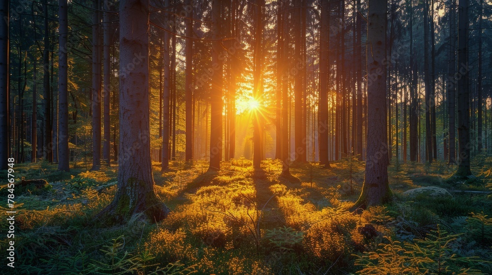 Fototapeta premium Sun Shining Through Trees in Forest