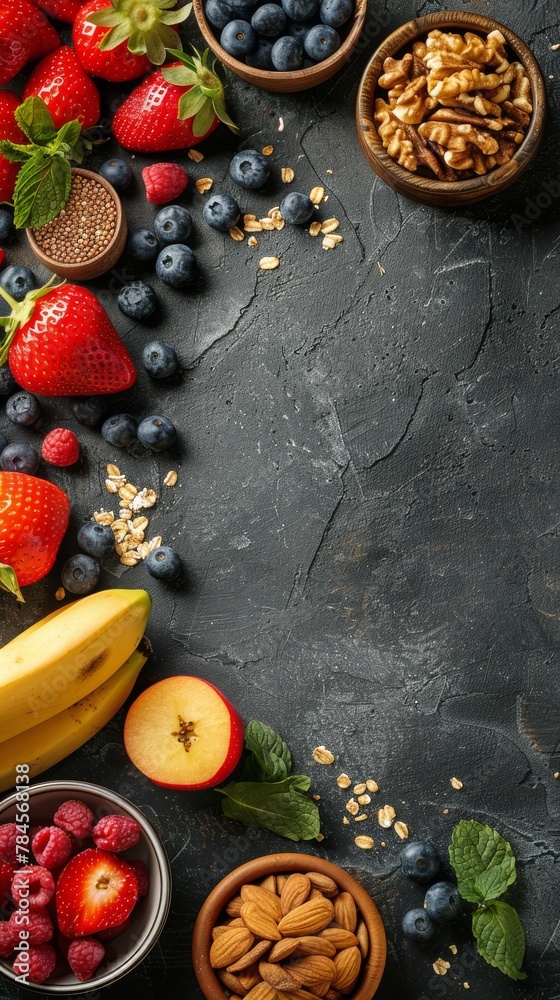 Wooden Table With Fresh Fruits and Nuts Wooden Table With Fresh Fruits and Nuts