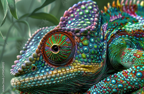 Study the intricate patterns and colors of chameleon animal species to create a mesmerizing digital art piece  © Sattawat