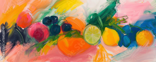 Vibrant Citrus Medley Painting with Bold Impasto Brushwork