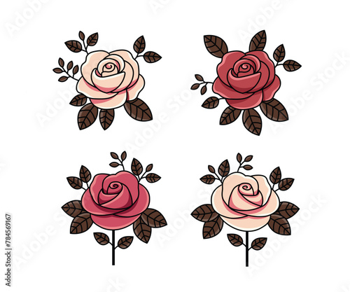 Vector hand drawn roses flower collection