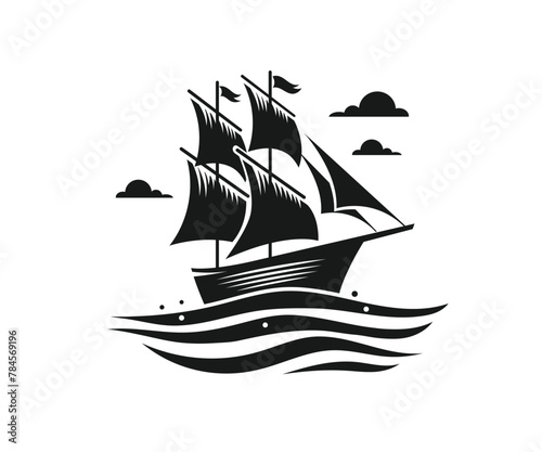 sailboat silhouette vintage symbol