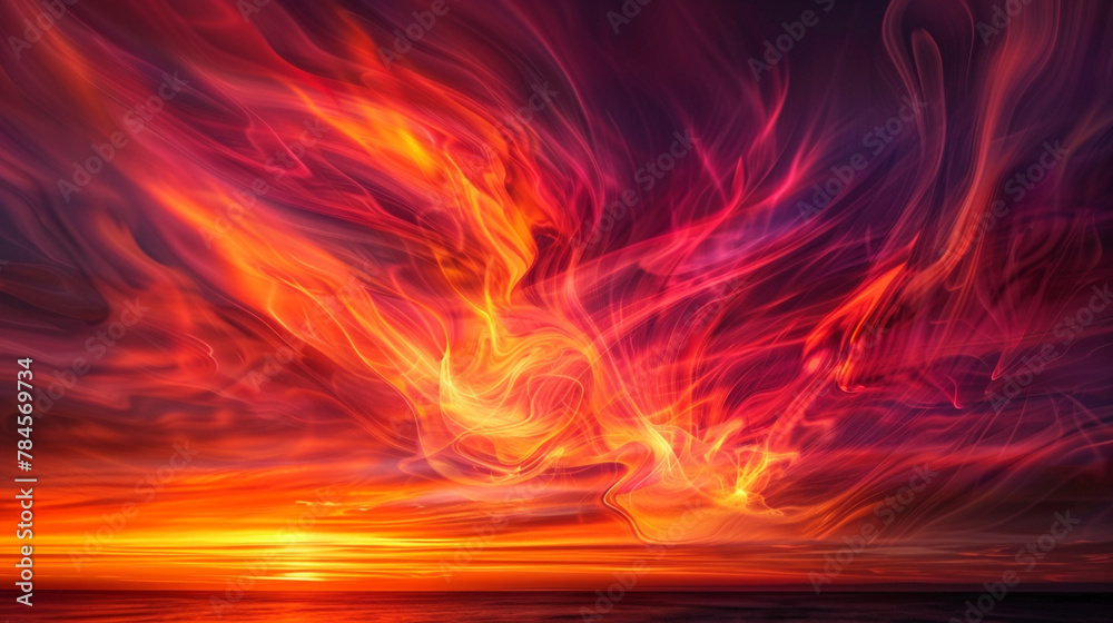Fototapeta premium Twilight sky colors in abstract flames add sunset warmth to evening photos.