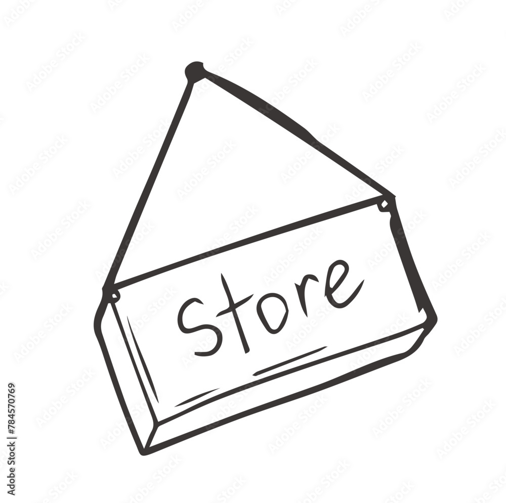 Hand drawn store door sign. Doodle sketch style. Shop door or window store label. Hand drawn store door sign. Doodle sketch style. Shop door or window store label.