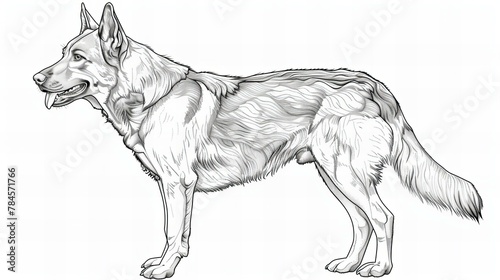 german shepherd sketch for coloring book, isolated on white photo