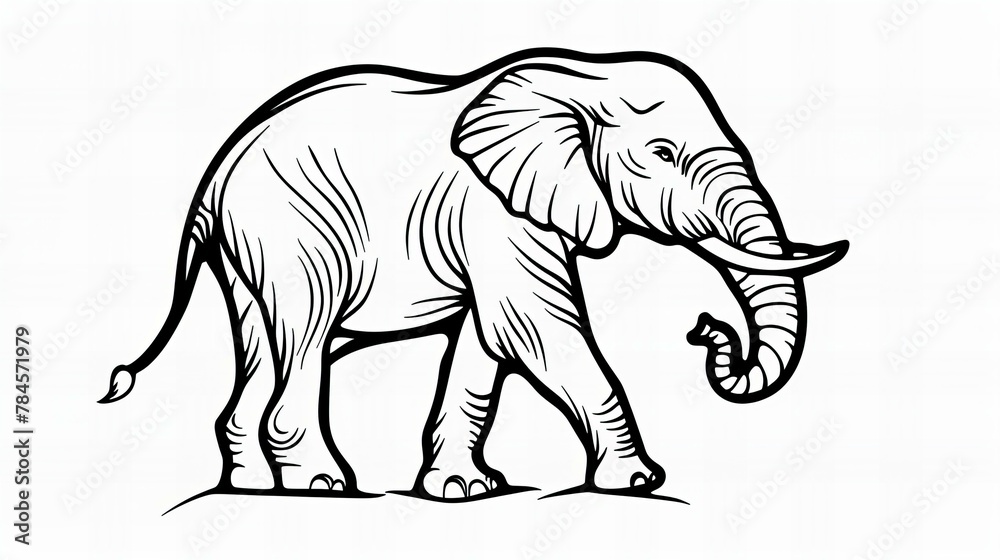 Fototapeta premium elephant for coloring book; elephant side view silhouette drawing isolated on white