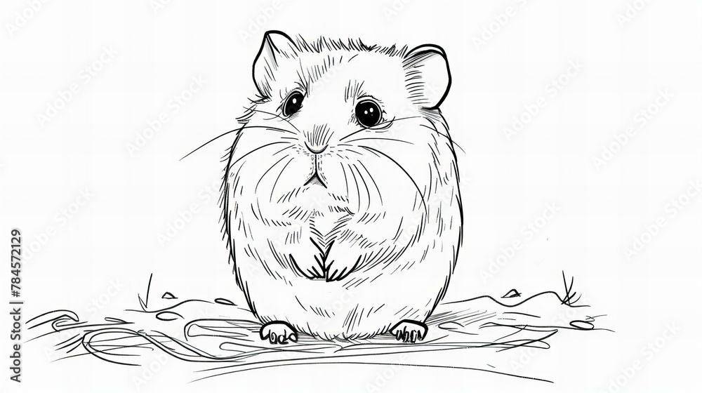 hamster sketch for coloring book, isolated on white