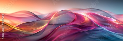 Abstract, intersecting arcs of light, makro, vivid tones of green and pink purple black, on a backdrop of swirling pastels, silky and smooth surface, minimalistic design, high detail, 3:1