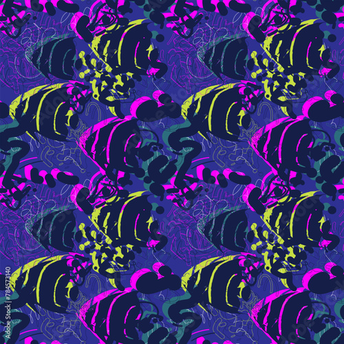 Vector seamless pattern with fishes and lines for apparel things, textile, texture, backgrounds and to print on fabric and other design things