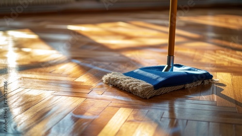 Wallpaper Mural Floor cleaning with mob and cleanser foam. Cleaning tools on parquet floor Torontodigital.ca