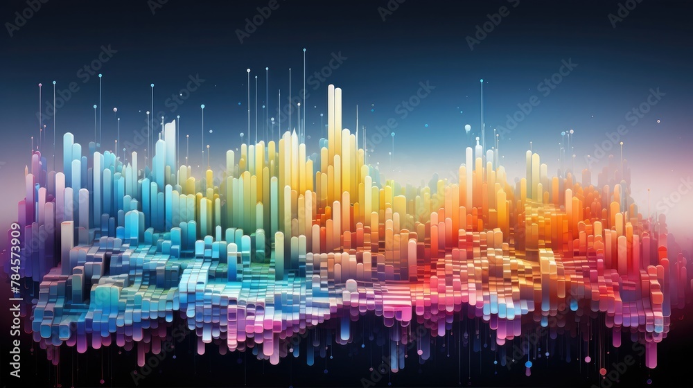 Vibrant Futuristic Cityscape with Glowing Neon Skyscrapers and Colorful Pixel Distortion Effect