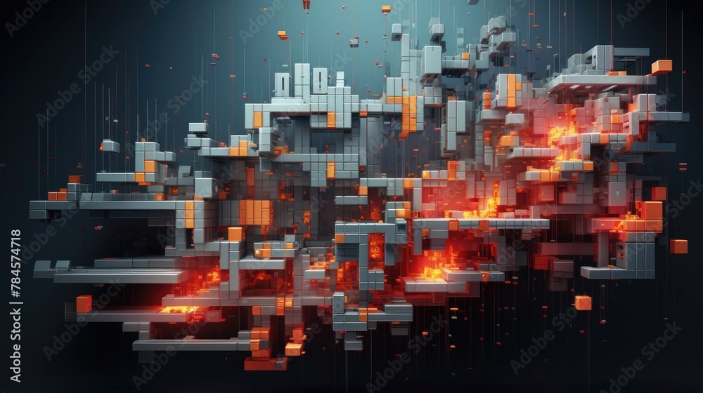 Explosive Pixelated Distortion A Futuristic Digital Art