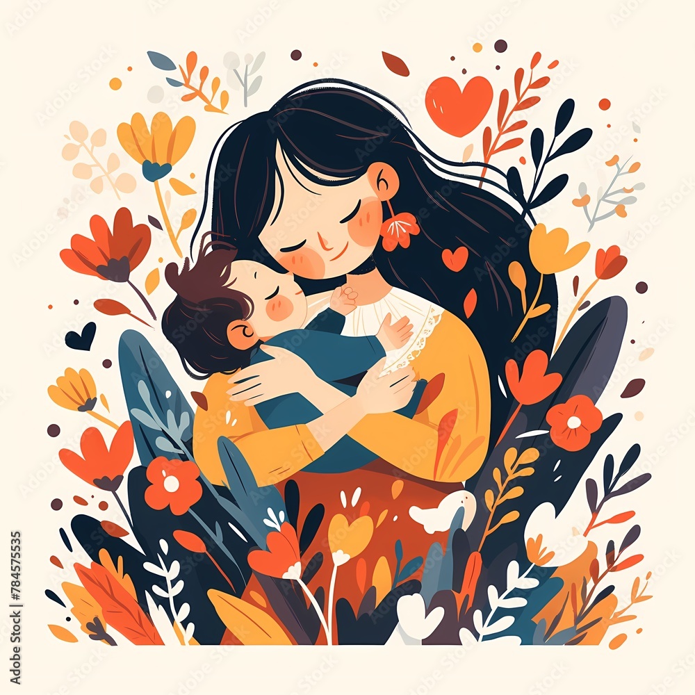 An illustration of a mother holding her child on Mother's Day