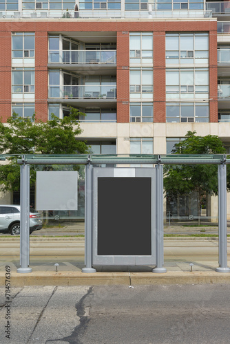 Outdoor advertising bus station billboard with blank space screen for promotional content