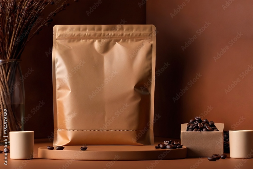 Product packaging mockup photo of Premium coffee packaging, studio advertising photoshoot