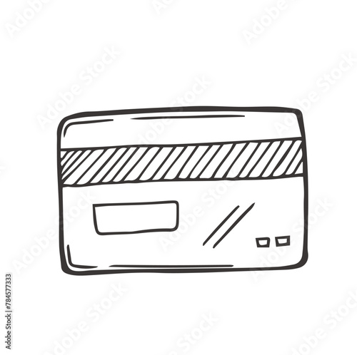 Credit card doodle sign,hand-drawn business symbol, buying concept in sketch style. Simple design drawing by ink, pen,marker. Isolated.