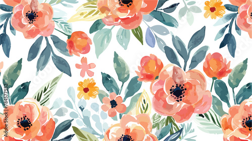 Watercolor seamless pattern with floral bouquets