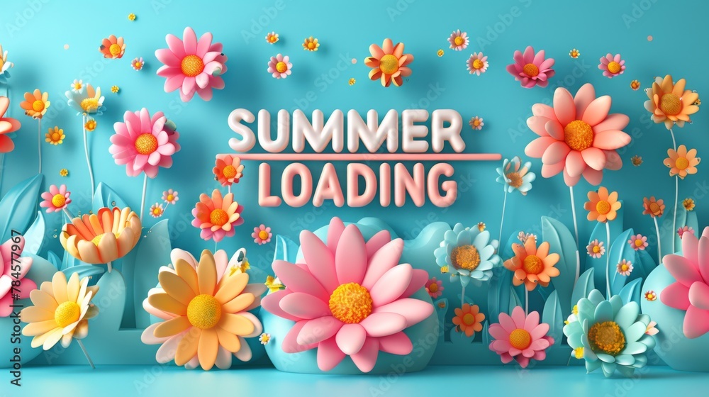 Vibrant Summer Loading Concept with 3D Floral Illustration