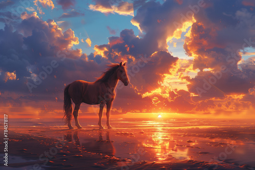 Seaside Serenity: Horse at Sunset