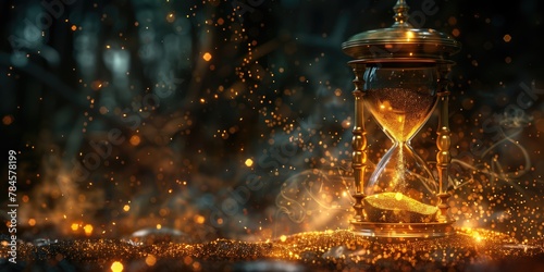 Abstract Conceptual Photography of Hourglass with Sand and Bokeh Lights  Stylized Hourglass Amidst Ethereal Light Particles  Enigmatic Atmosphere