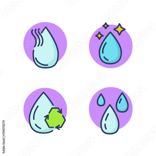Water drops line icons set. Purified water, shining droplet, dry air humidity. Fresh water for drink, aqua, weather, environment concept. Vector illustration for web design and apps