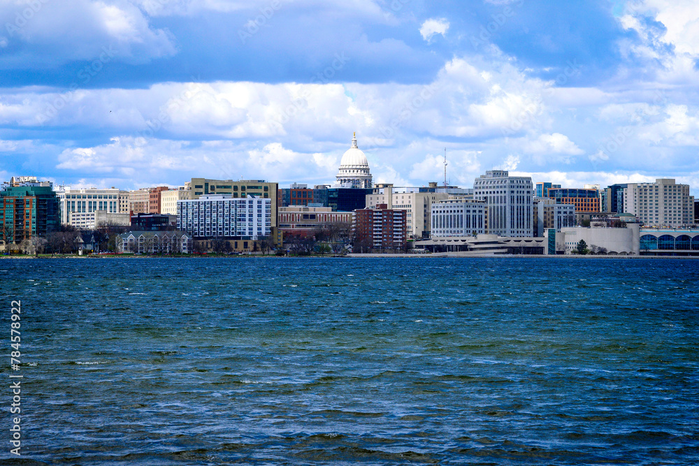 Madison Skyline and the Wisconsin State Capitol from Lake Monona, Madison, Wisconsin, USA