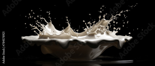 Splash of milk is shown in a black and white photo