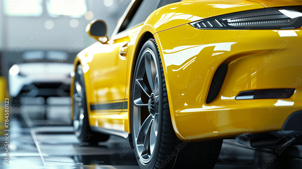 part of the bumper of a yellow modern car close-up part of the bumper of a yellow modern car close-up