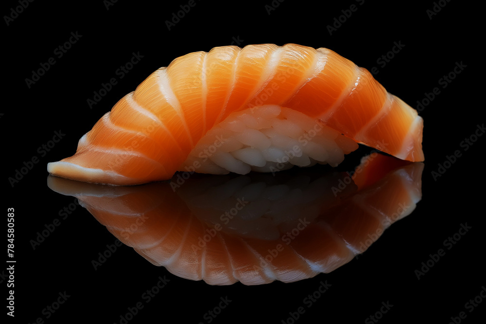 close up of Salmon sushi isolated on black background close up of Salmon sushi isolated on black background
