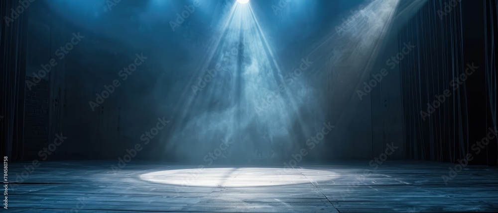 Empty stage with a single spotlight, fear of performance, stage fright - obrazy, fototapety, plakaty 