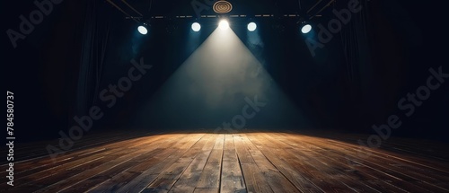 Empty stage with a single spotlight, fear of performance, stage fright photo