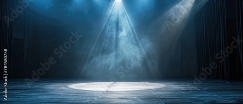 Empty stage with a single spotlight, fear of performance, stage fright photo