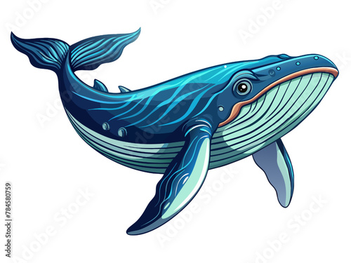 Blue whale isolated on white background. Vector illustration of a cartoon whale.