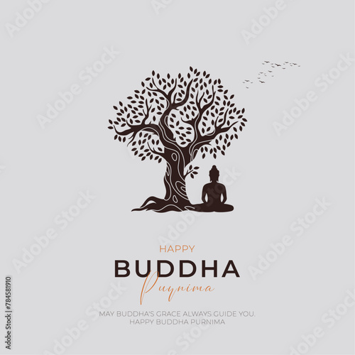 Happy Buddha purnima Post and Greeting Card Design. Minimal and Modern buddha purnima and Vesak Banner with Buddha and Text Vector Illustration