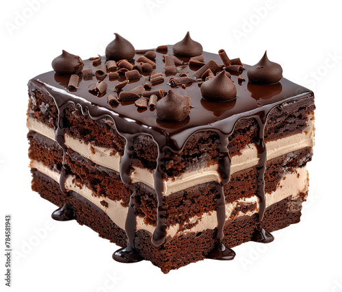 Chocolate cake slice on transparent background