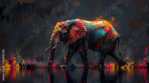 Wallpaper Mural In a world alive with color, an elephant strides confidently, its form a masterpiece of nature's exuberance and vitality-1 Torontodigital.ca