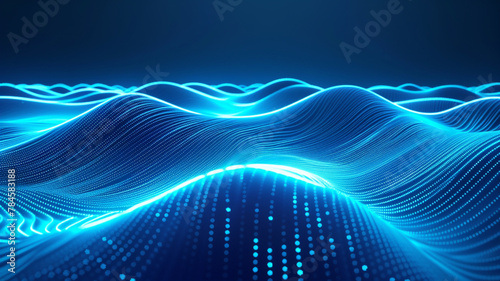 3d render, abstract minimal neon background with glowing wavy line. Blue futuristic wallpaper. © Osama