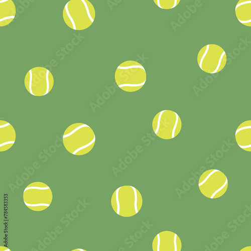 TENNIS BALLS WITH TENNIS COURT COLOR BACKGROUND SEAMLESS PATTERN ALL OVER PRINT VECTOR ILLUSTRATION