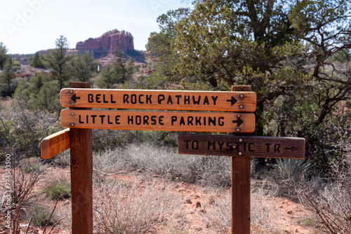 Bell Rock Pathway, Little Horse to Chicken Point and Mystic trail in Sedona Arizona - sign directs hikers
